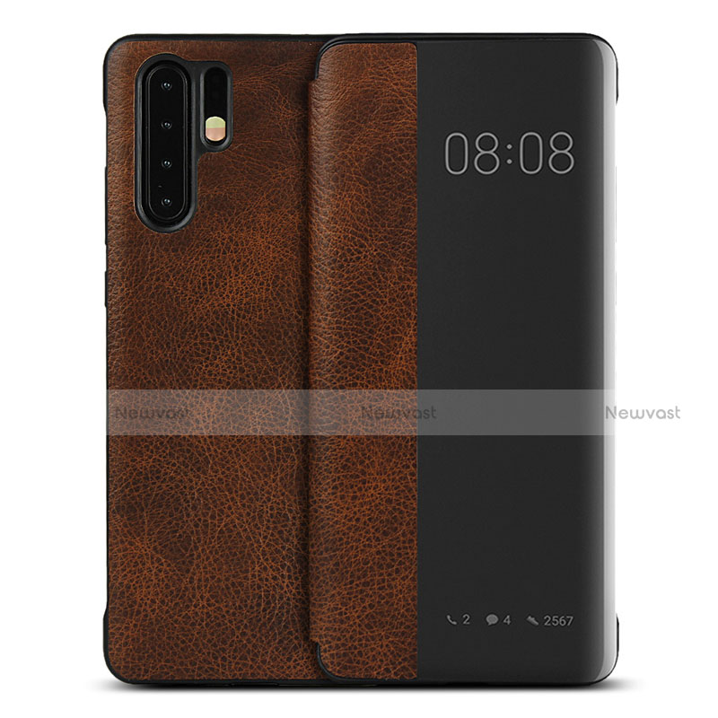 Leather Case Stands Flip Cover T16 Holder for Huawei P30 Pro New Edition Brown