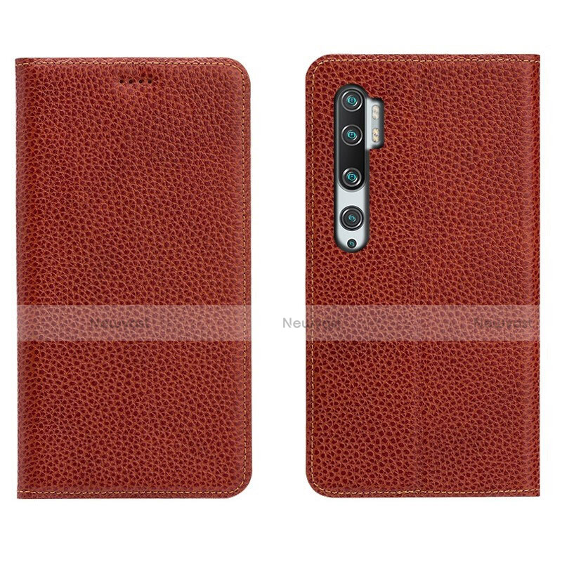 Leather Case Stands Flip Cover T16 Holder for Xiaomi Mi Note 10 Pro Brown