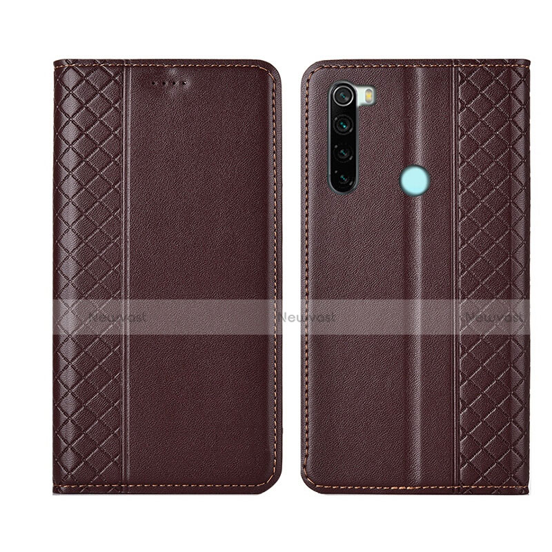 Leather Case Stands Flip Cover T16 Holder for Xiaomi Redmi Note 8 (2021) Brown