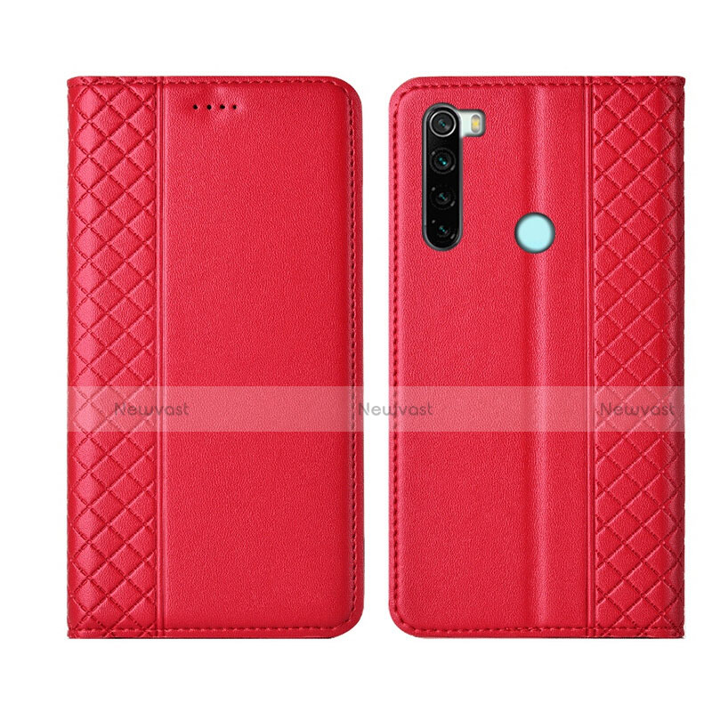 Leather Case Stands Flip Cover T16 Holder for Xiaomi Redmi Note 8 (2021) Red