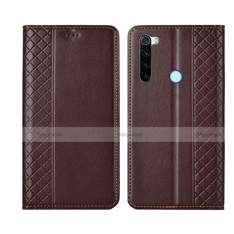 Leather Case Stands Flip Cover T16 Holder for Xiaomi Redmi Note 8 Brown