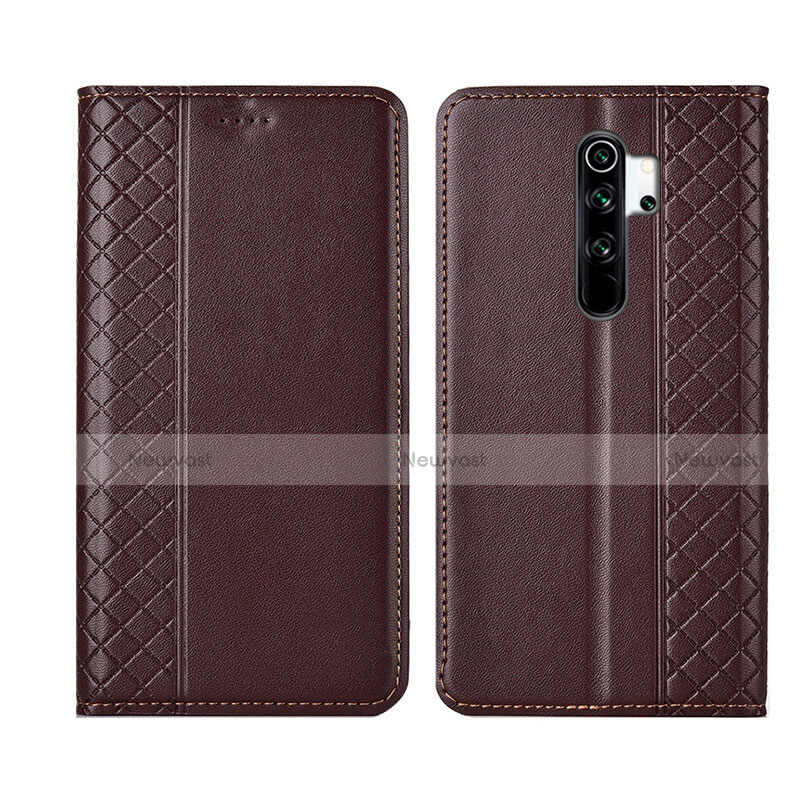 Leather Case Stands Flip Cover T16 Holder for Xiaomi Redmi Note 8 Pro Brown