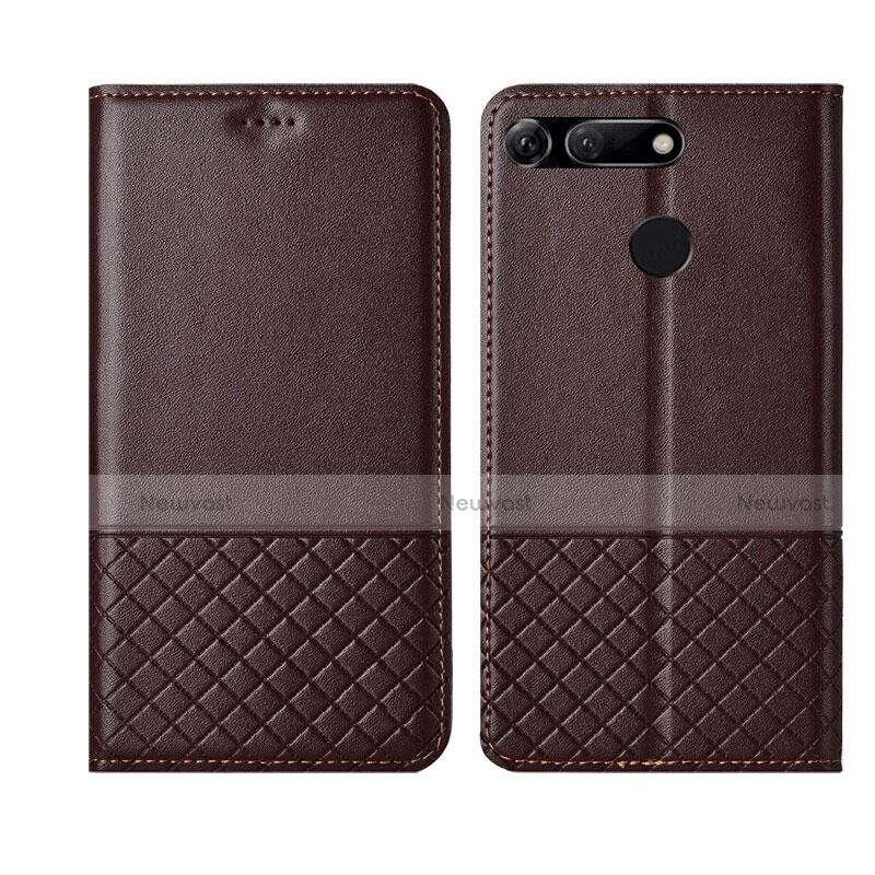 Leather Case Stands Flip Cover T17 Holder for Huawei Honor View 20 Brown