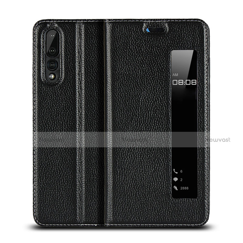 Leather Case Stands Flip Cover T17 Holder for Huawei P20 Pro Black
