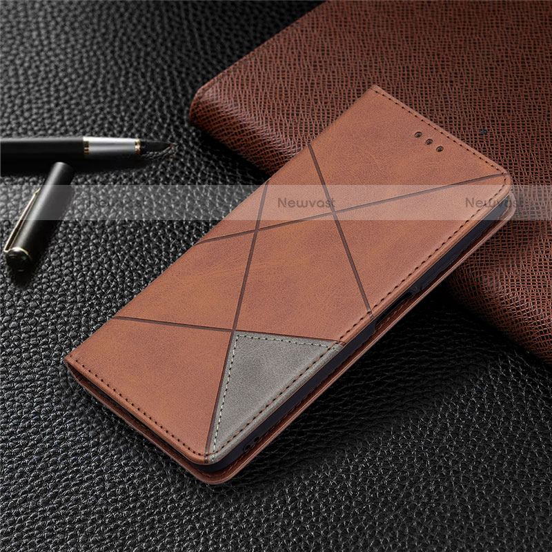 Leather Case Stands Flip Cover T17 Holder for Xiaomi Poco M3 Brown