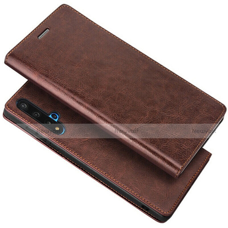 Leather Case Stands Flip Cover T18 Holder for Huawei Honor 20S Brown