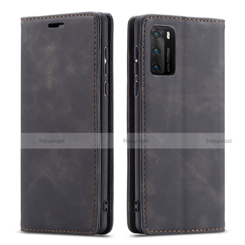 Leather Case Stands Flip Cover T18 Holder for Huawei P40 Black