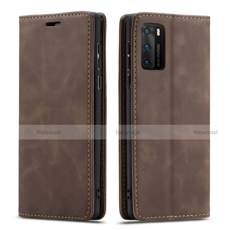 Leather Case Stands Flip Cover T18 Holder for Huawei P40 Brown