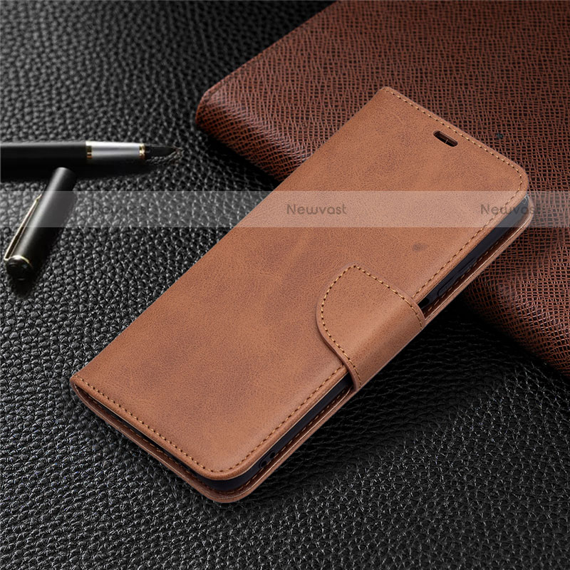 Leather Case Stands Flip Cover T18 Holder for Xiaomi Poco M3 Brown