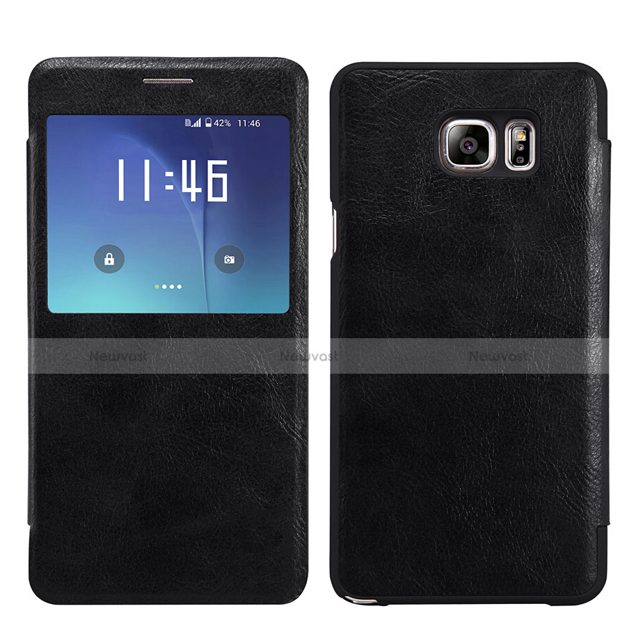 Leather Case Stands Flip Cover U01 for Samsung Galaxy S7 Edge G935F Black