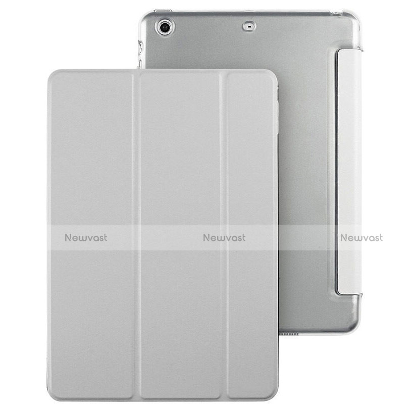 Leather Case Stands Flip Cover with Tempered Glass Screen Protector for Apple iPad Mini 2 Silver