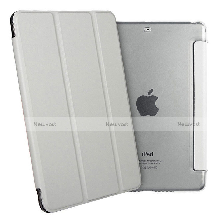 Leather Case Stands Flip Cover with Tempered Glass Screen Protector for Apple iPad Mini 3 Silver