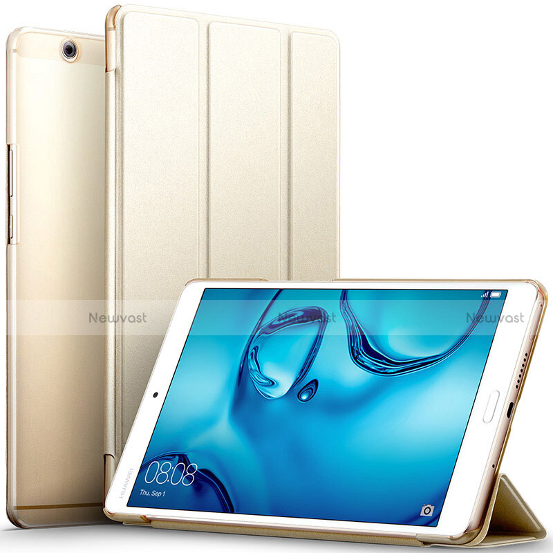 Leather Case Stands Flip Cover with Tempered Glass Screen Protector for Huawei MediaPad M3 Gold