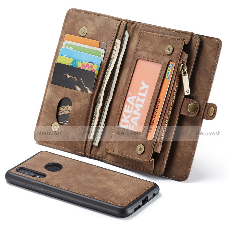 Leather Case Stands Flip Cover Z02 Holder for Huawei P30 Lite New Edition Brown