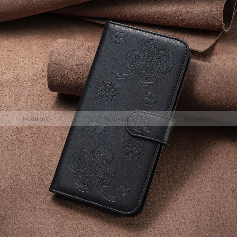 Leather Case Stands Flip Flowers Cover Holder BF1 for Oppo A15 Black
