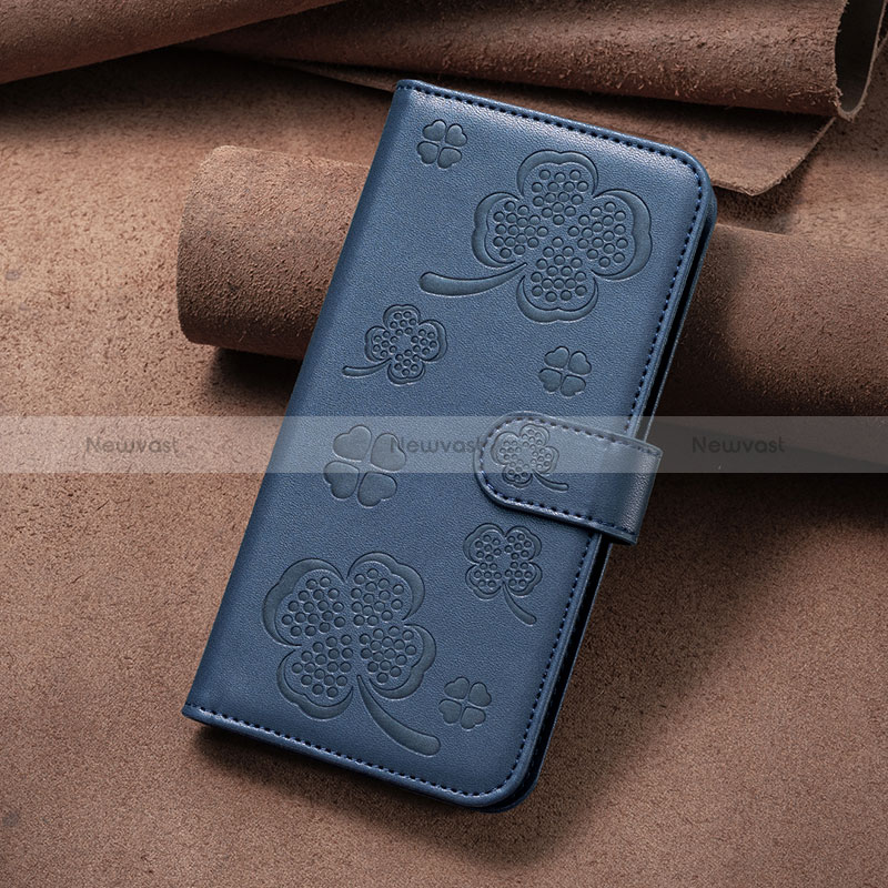 Leather Case Stands Flip Flowers Cover Holder BF1 for Oppo A15 Blue