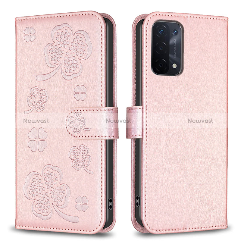 Leather Case Stands Flip Flowers Cover Holder BF1 for Oppo A74 5G