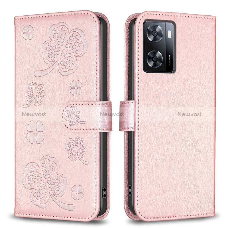 Leather Case Stands Flip Flowers Cover Holder BF1 for Oppo A77 4G