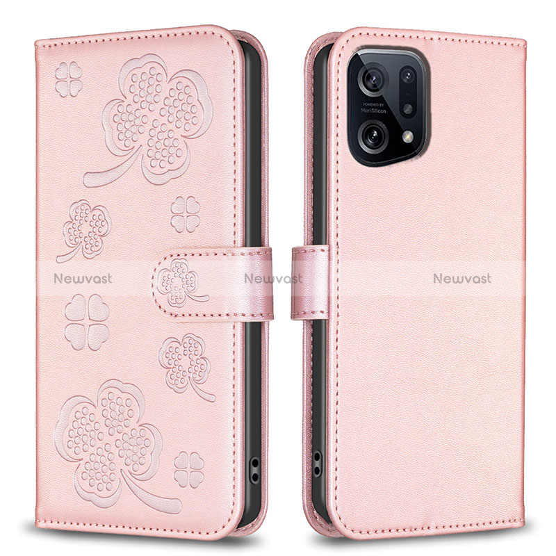 Leather Case Stands Flip Flowers Cover Holder BF1 for Oppo Find X5 5G