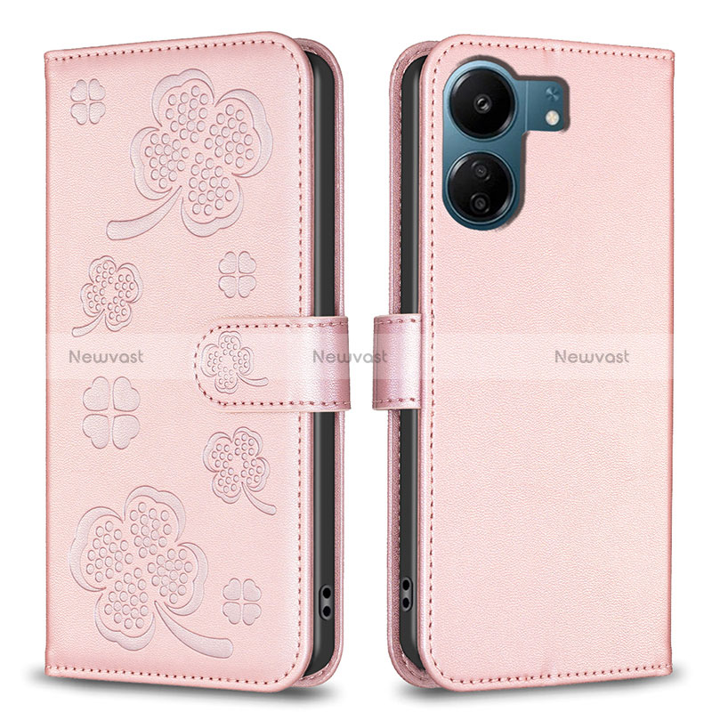 Leather Case Stands Flip Flowers Cover Holder BF1 for Xiaomi Redmi 13C