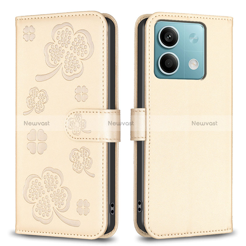 Leather Case Stands Flip Flowers Cover Holder BF1 for Xiaomi Redmi Note 13 5G