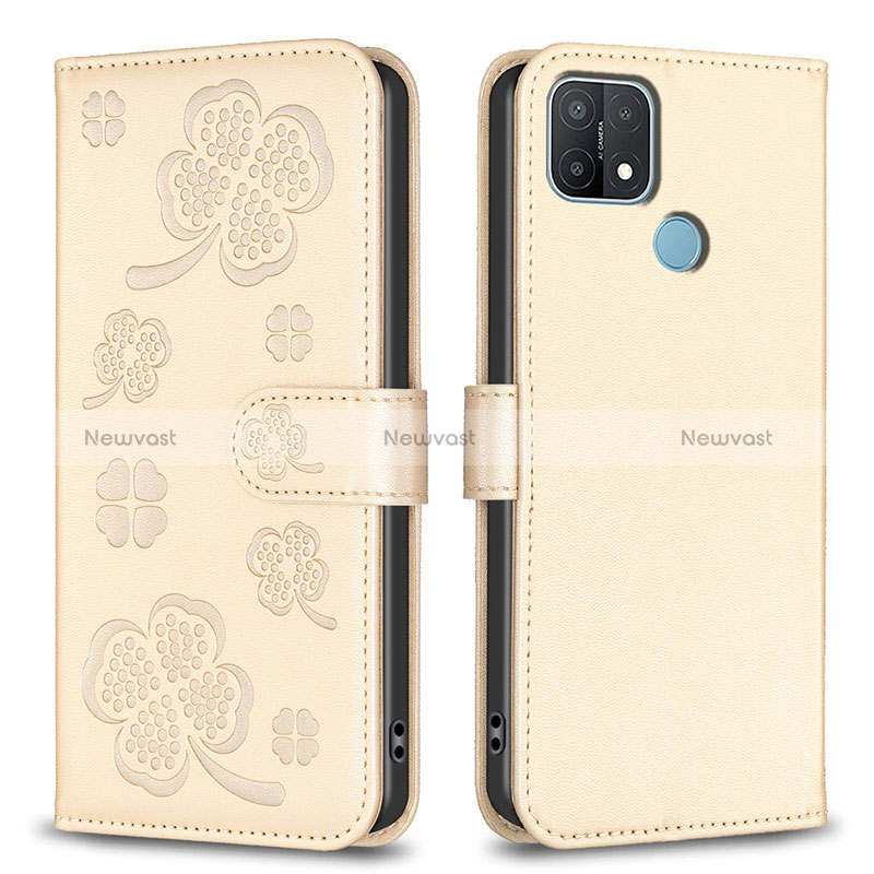 Leather Case Stands Flip Flowers Cover Holder BF2 for Oppo A15 Gold