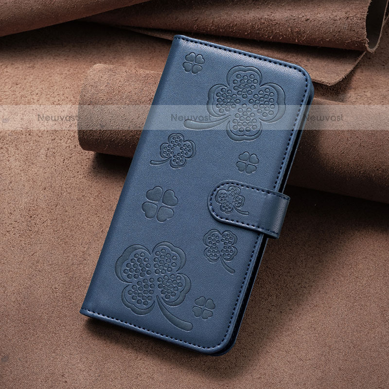 Leather Case Stands Flip Flowers Cover Holder BF2 for Xiaomi Poco F5 5G Blue