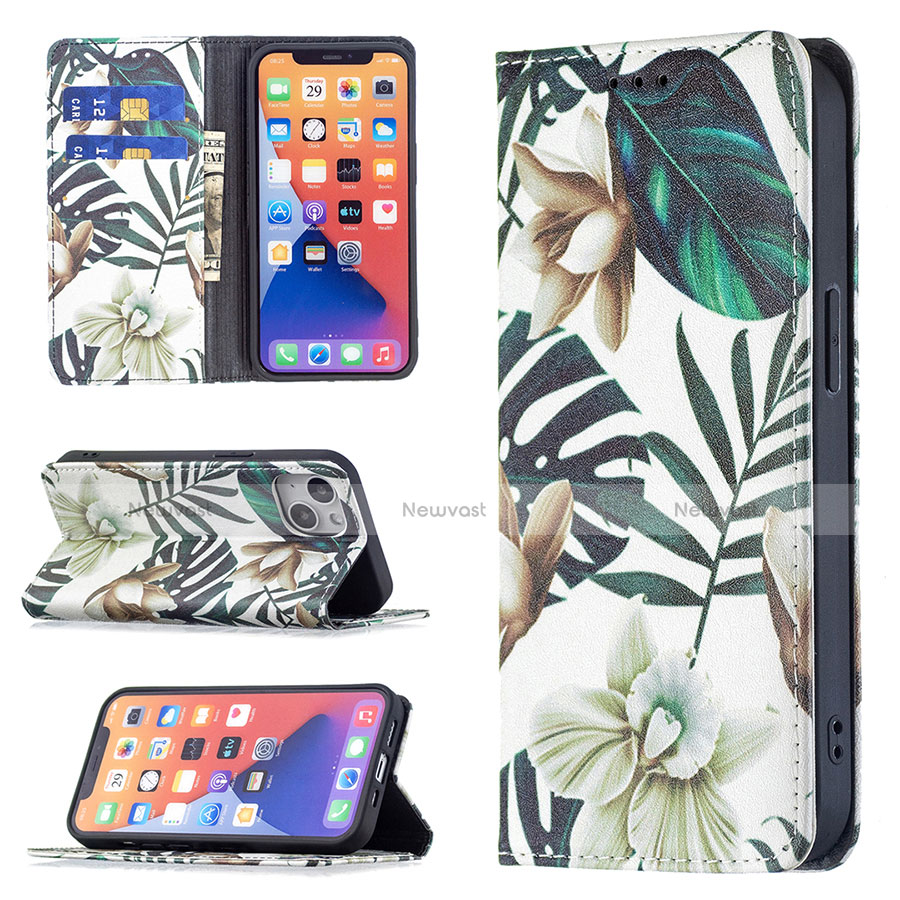 Leather Case Stands Flip Flowers Cover Holder for Apple iPhone 13 Mixed