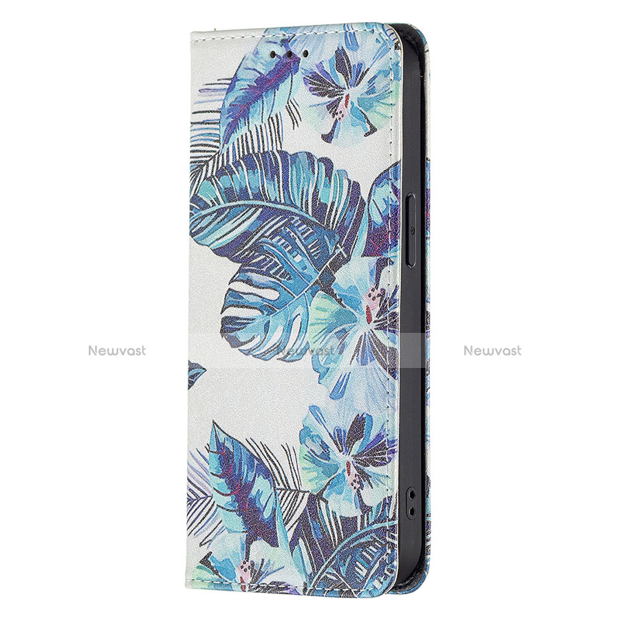 Leather Case Stands Flip Flowers Cover Holder for Apple iPhone 13 Pro Blue