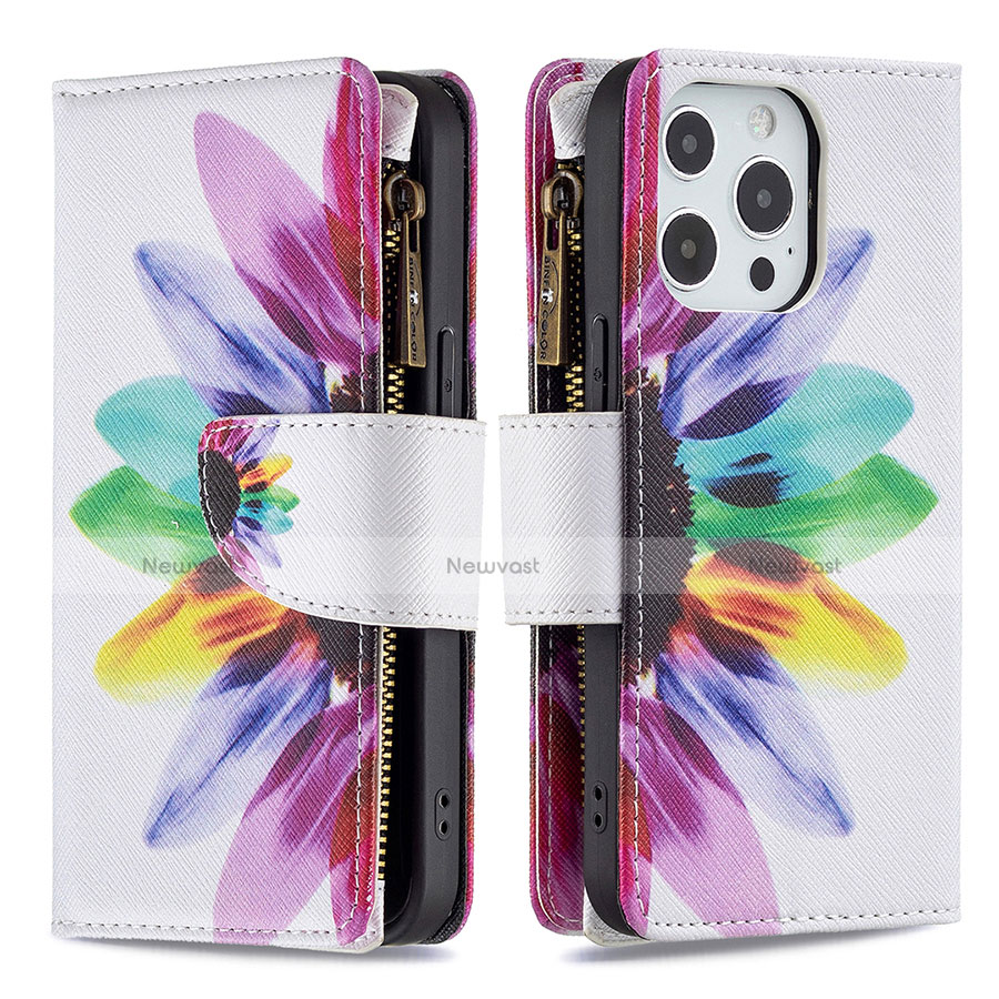 Leather Case Stands Flip Flowers Cover Holder for Apple iPhone 13 Pro Colorful