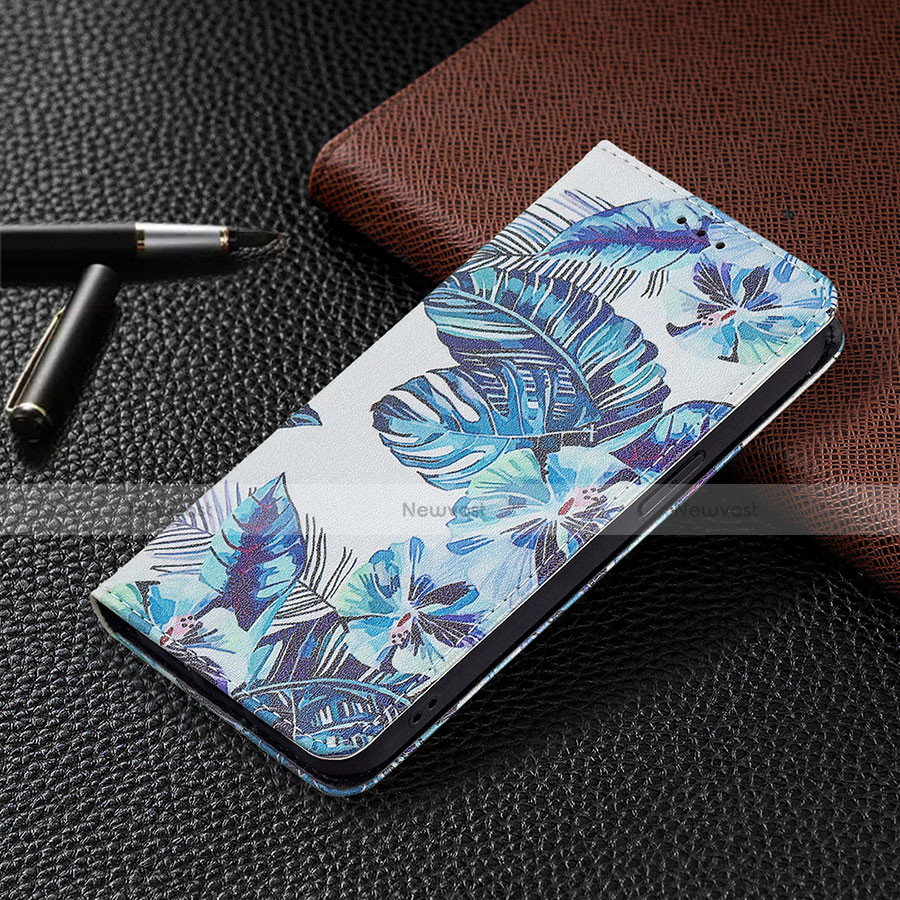 Leather Case Stands Flip Flowers Cover Holder for Apple iPhone 13 Pro Max Blue