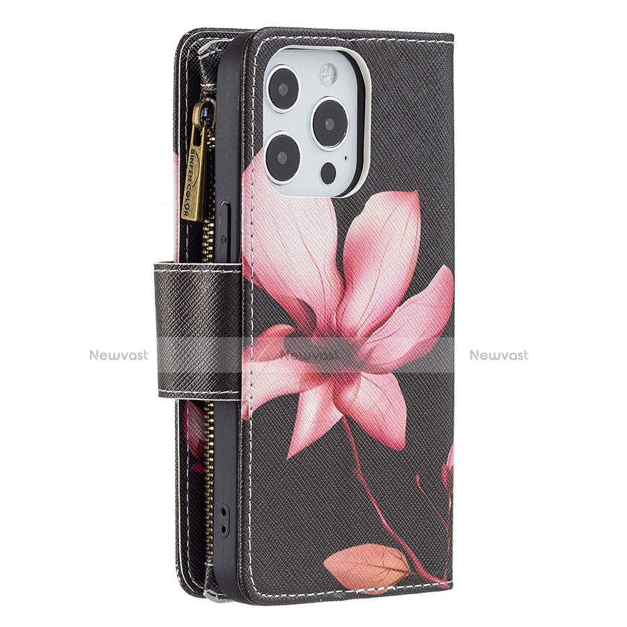 Leather Case Stands Flip Flowers Cover Holder for Apple iPhone 13 Pro Max Brown