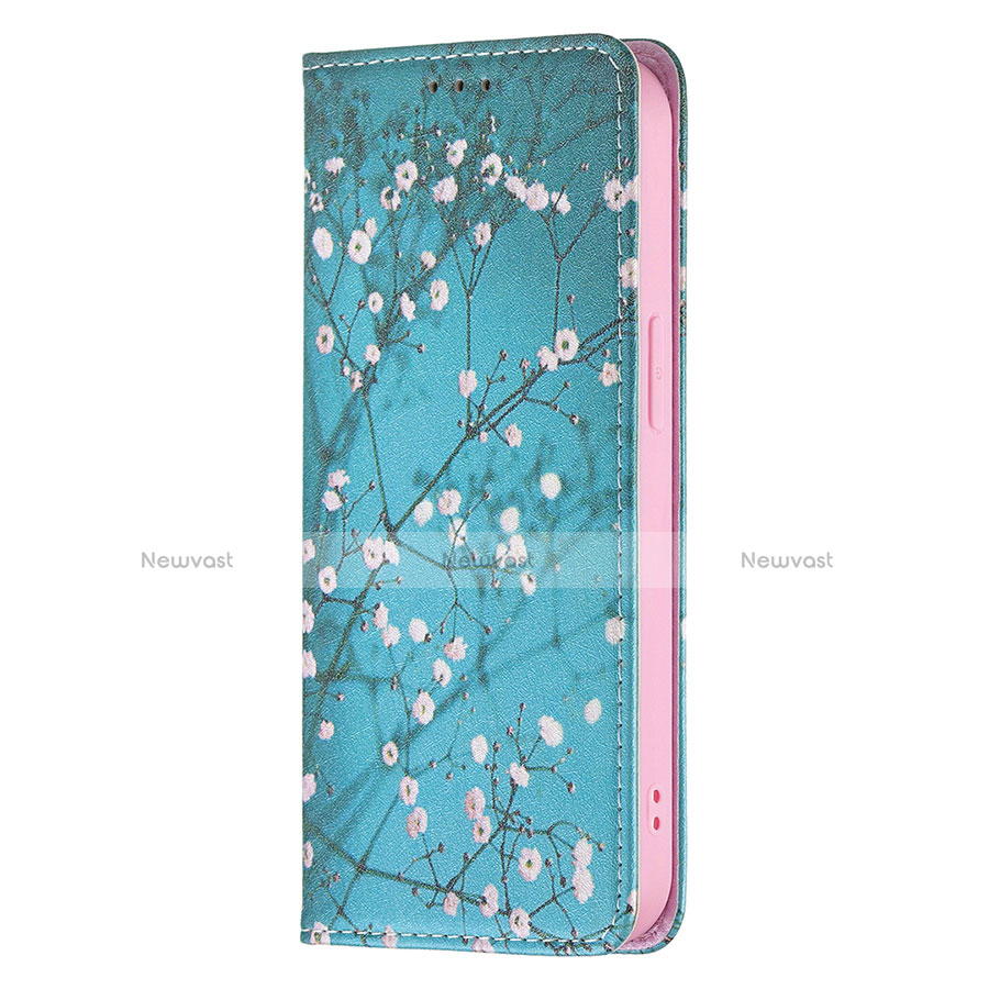 Leather Case Stands Flip Flowers Cover Holder for Apple iPhone 13 Pro Max Sky Blue