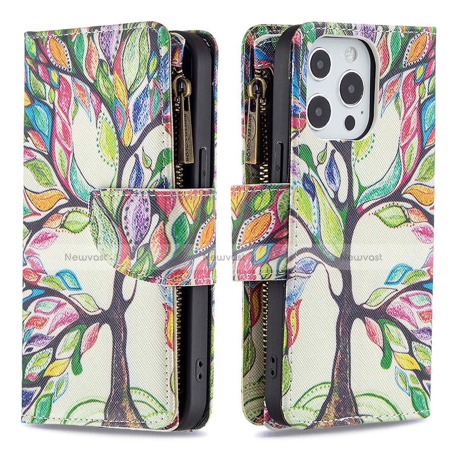 Leather Case Stands Flip Flowers Cover Holder for Apple iPhone 13 Pro Mixed