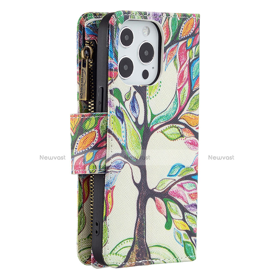 Leather Case Stands Flip Flowers Cover Holder for Apple iPhone 13 Pro Mixed