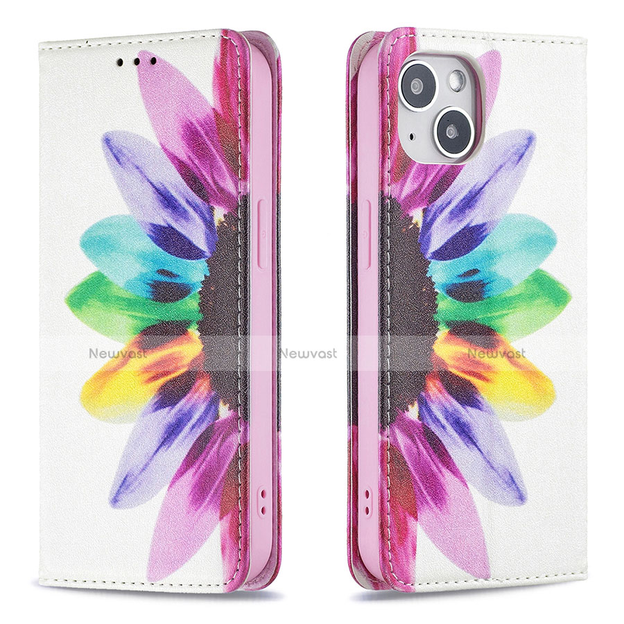 Leather Case Stands Flip Flowers Cover Holder for Apple iPhone 14 Colorful