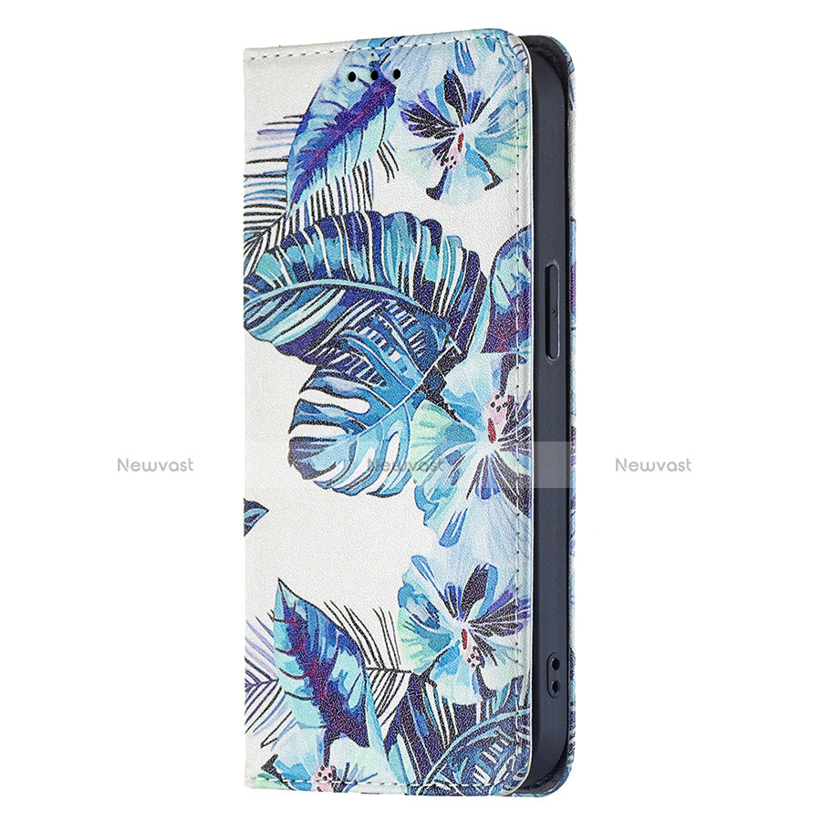 Leather Case Stands Flip Flowers Cover Holder for Apple iPhone 14 Plus Blue