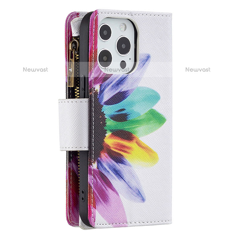 Leather Case Stands Flip Flowers Cover Holder for Apple iPhone 14 Pro Colorful