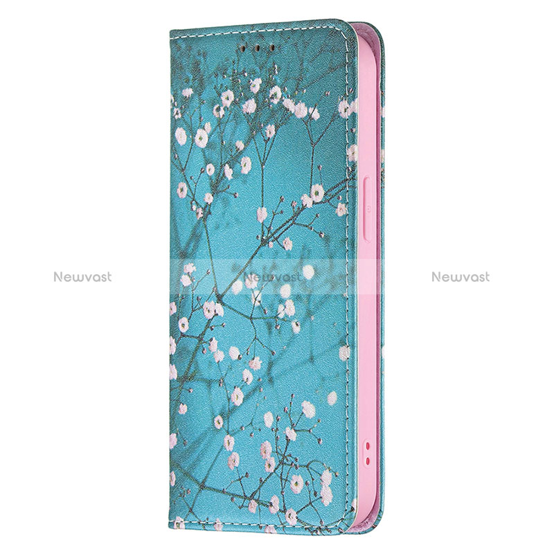 Leather Case Stands Flip Flowers Cover Holder for Apple iPhone 14 Pro Max Sky Blue