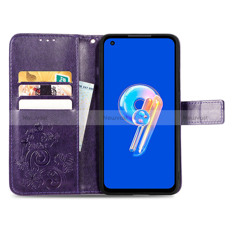 Leather Case Stands Flip Flowers Cover Holder for Asus Zenfone 9