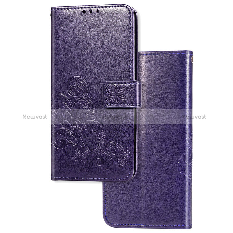 Leather Case Stands Flip Flowers Cover Holder for Huawei Honor 9X Purple