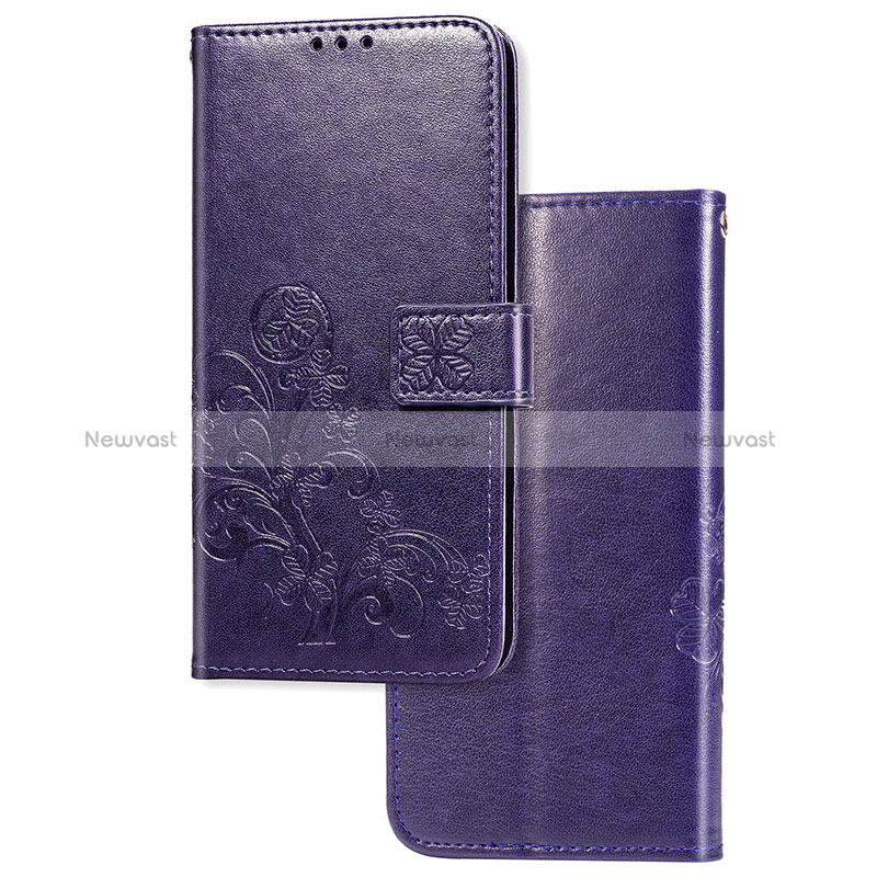 Leather Case Stands Flip Flowers Cover Holder for Huawei Nova 7 SE 5G Purple