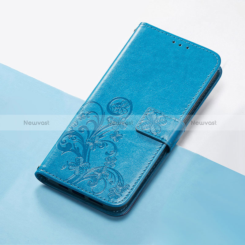 Leather Case Stands Flip Flowers Cover Holder for Huawei P40 Pro Blue