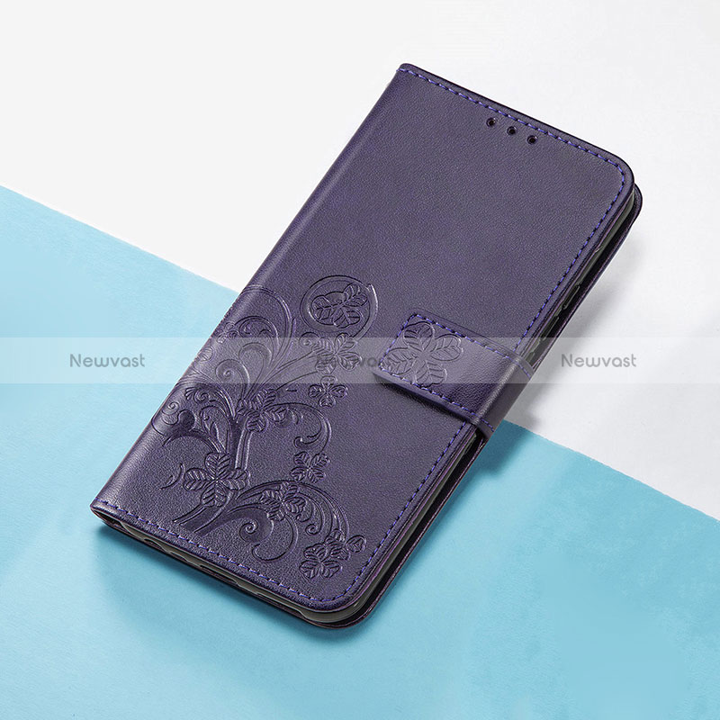 Leather Case Stands Flip Flowers Cover Holder for Huawei P40 Pro Purple