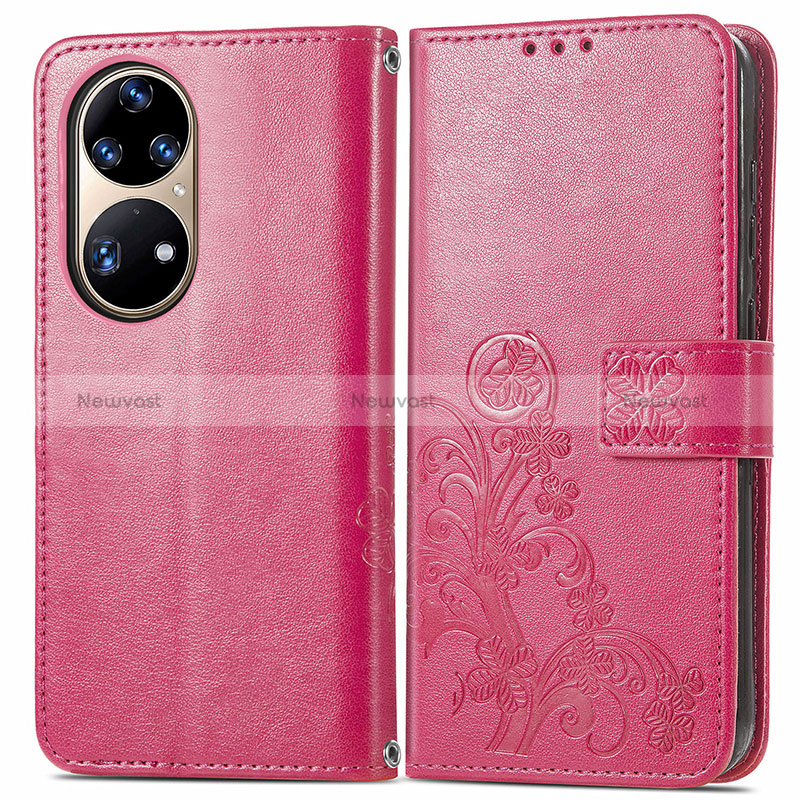 Leather Case Stands Flip Flowers Cover Holder for Huawei P50 Pro