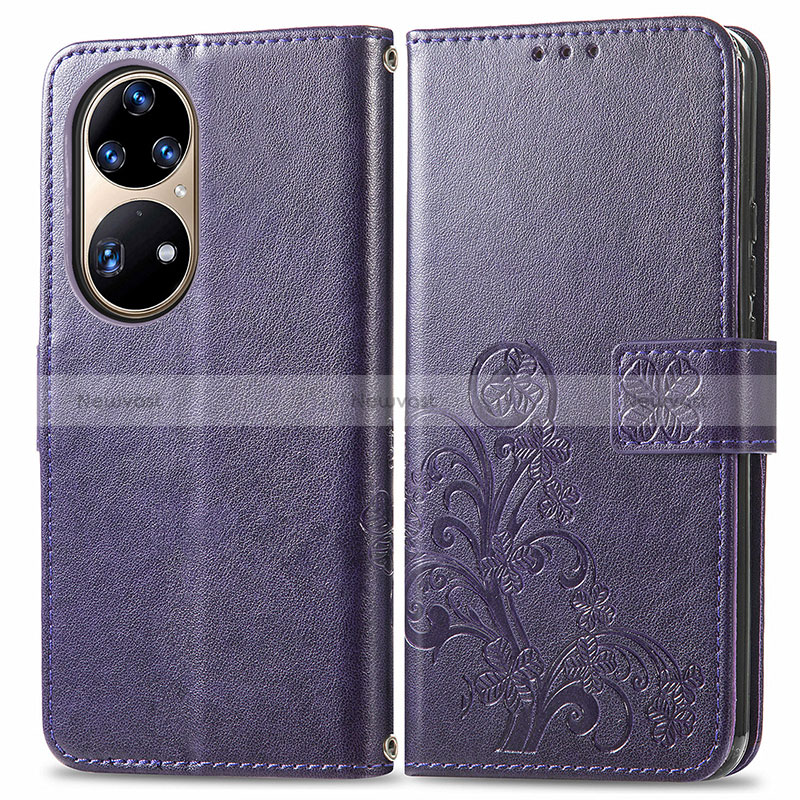 Leather Case Stands Flip Flowers Cover Holder for Huawei P50 Pro