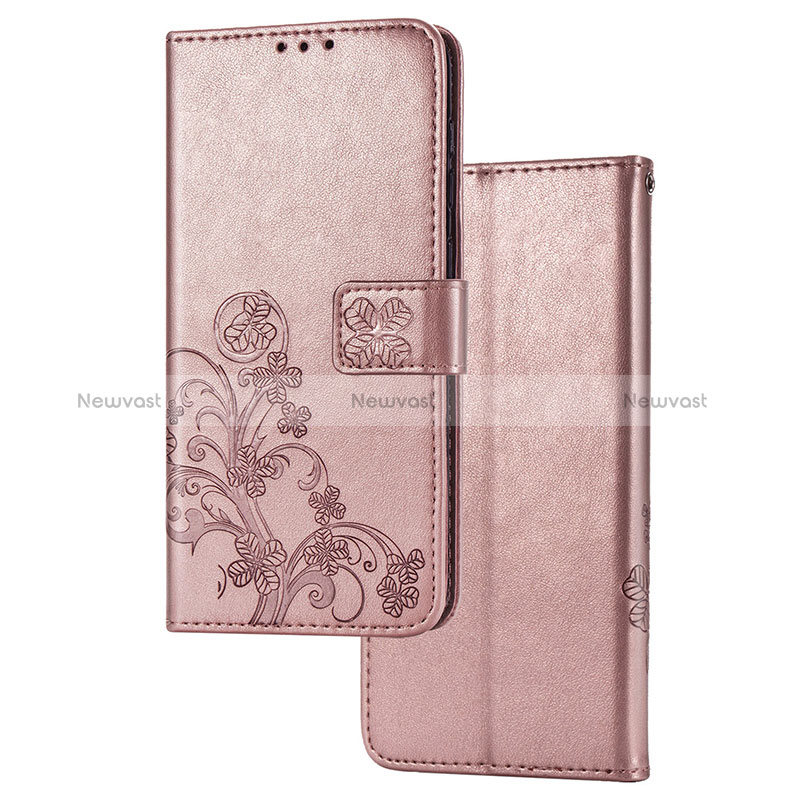 Leather Case Stands Flip Flowers Cover Holder for Huawei Y7p Pink