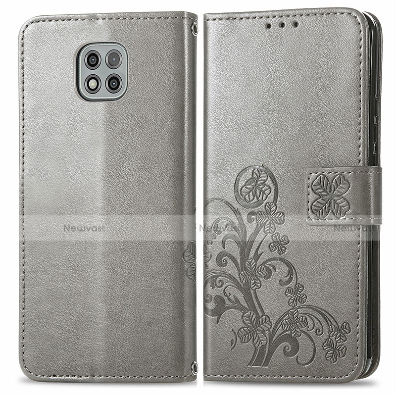 Leather Case Stands Flip Flowers Cover Holder for Motorola Moto G Power (2021) Gray