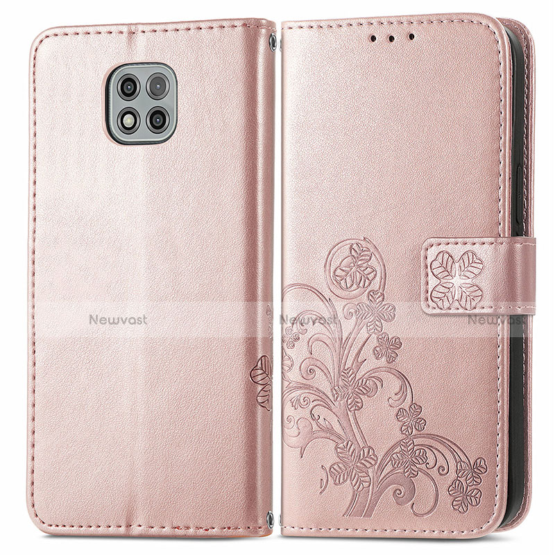 Leather Case Stands Flip Flowers Cover Holder for Motorola Moto G Power (2021) Pink