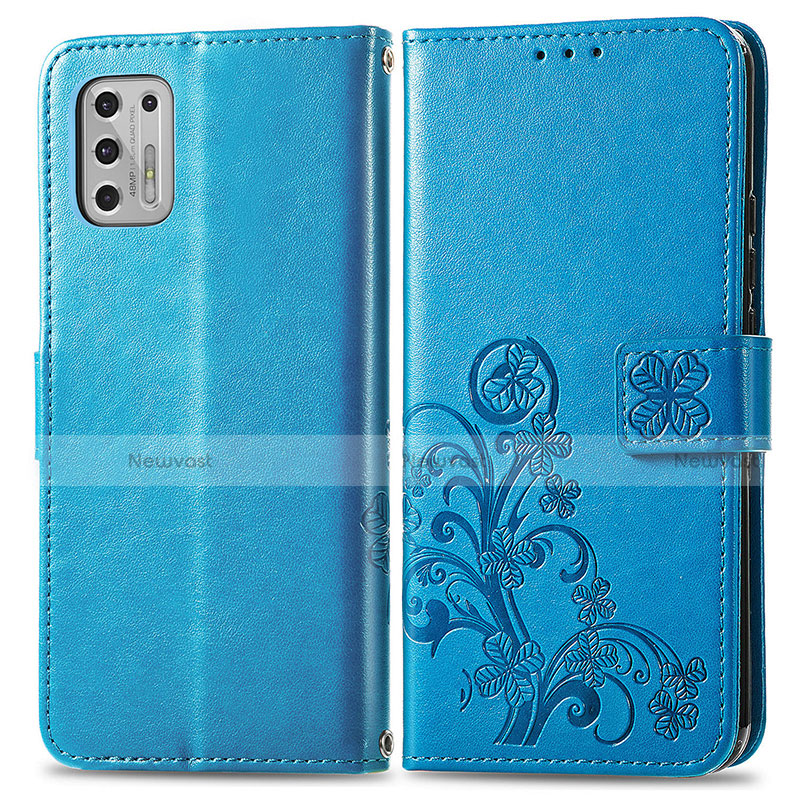 Leather Case Stands Flip Flowers Cover Holder for Motorola Moto G Stylus (2021) Blue